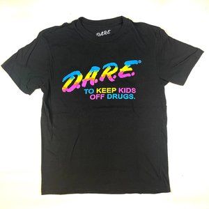 DARE Say No to Drugs Double Sided T Shirt Sz M Black Multicolor D.A.R.E. Retro